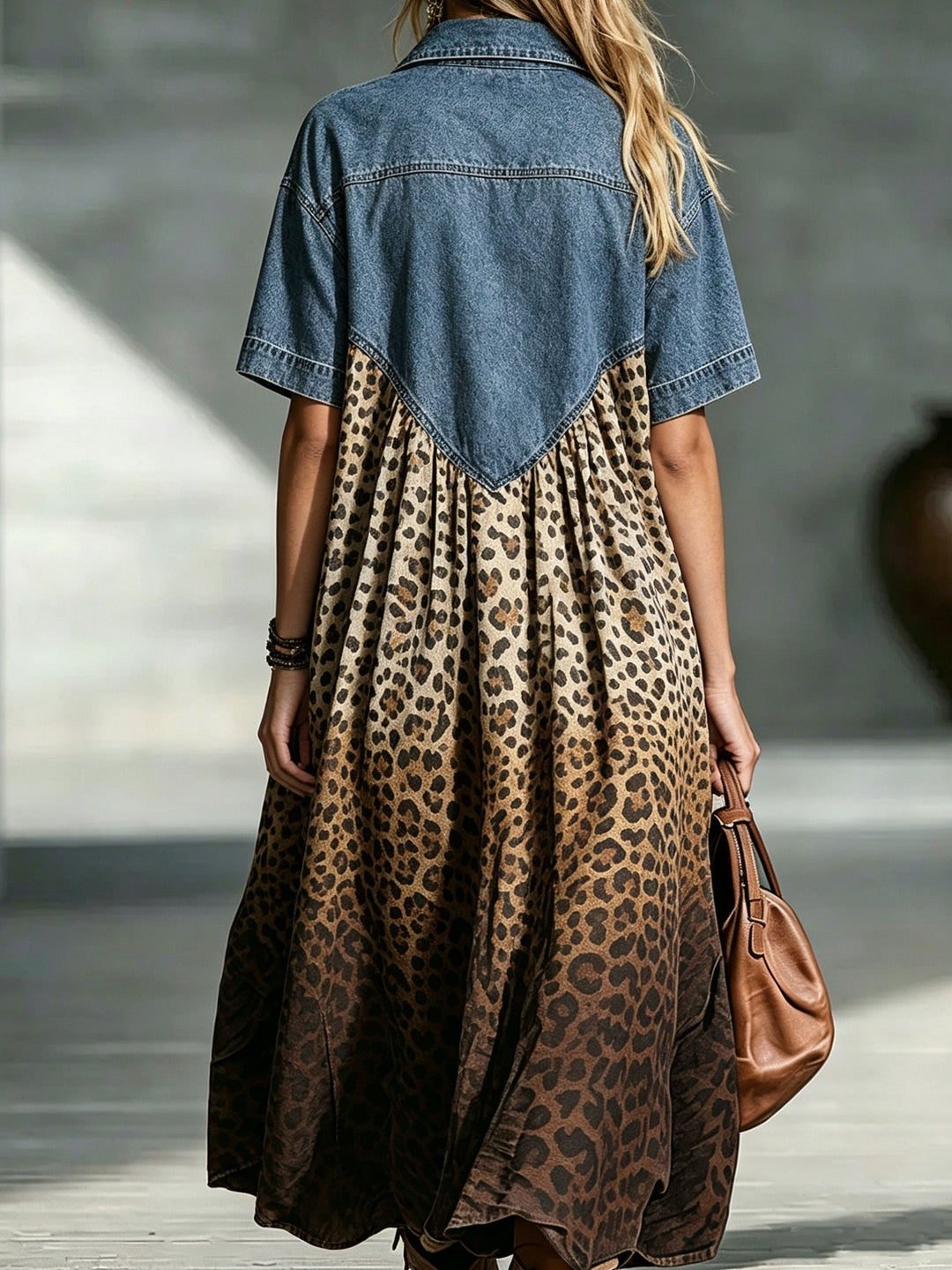 Denim Dress Gradient Leopard