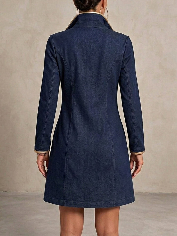 Denim Dress With Gold Trim And Metallic Eyelets